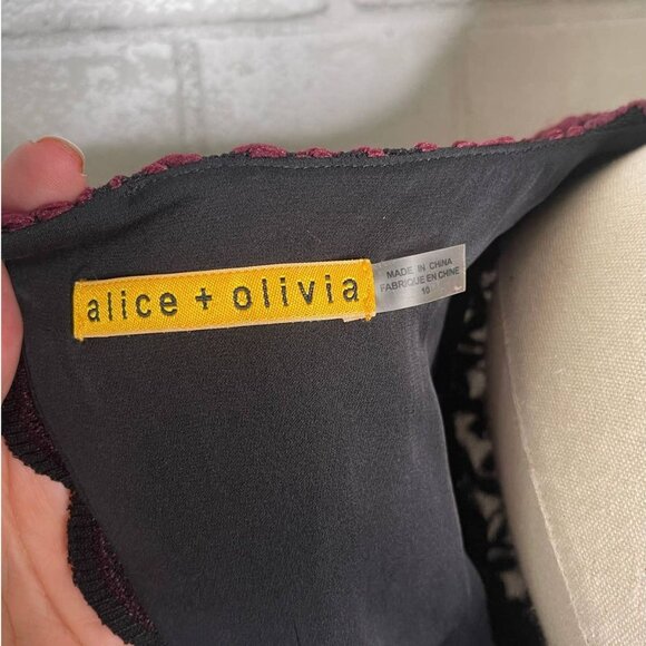 Alice+Olivia EMBROIDERED sz 8 BACKLESS Long Sleeve Bodycon Dress Black Purple - Picture 9 of 10